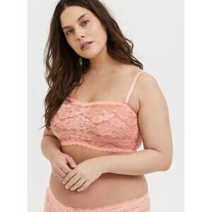 NWT Torrid Curve Lace Bralette Unlined Bandeau 2 2X Pink Wireless NEW Strapless